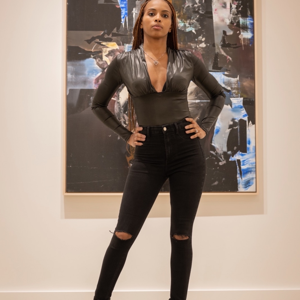 Satin plunging bodysuit